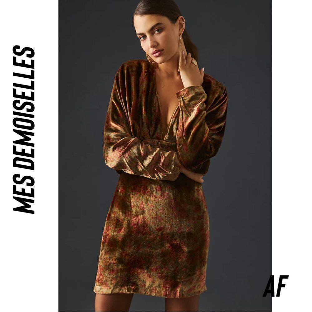 MES DEMOISELLES V-NECK SILK VELVET MINI DRESS NWT SIZE 12